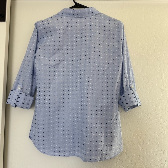 Talbots Blue Clip Dot Button Down Collared Shirt Preppy Office Career Cotton Sm - Picture 3 of 8